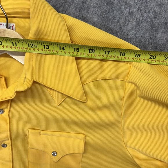 Vintage Rockmount Ranch Wear Pearlsnap Shirt Men's XL Yellow Western Yoke Ribbed - Picture 6 of 9